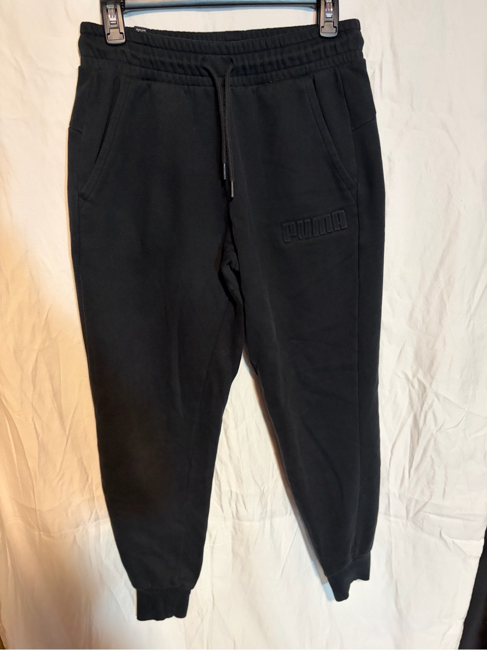 Puma Men's Black Jogger Sweatpants with Embossed Logo, size S